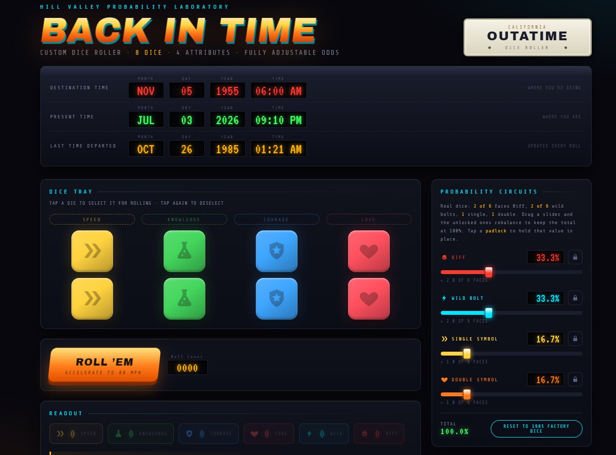 Back in Time Dice roller screenshot